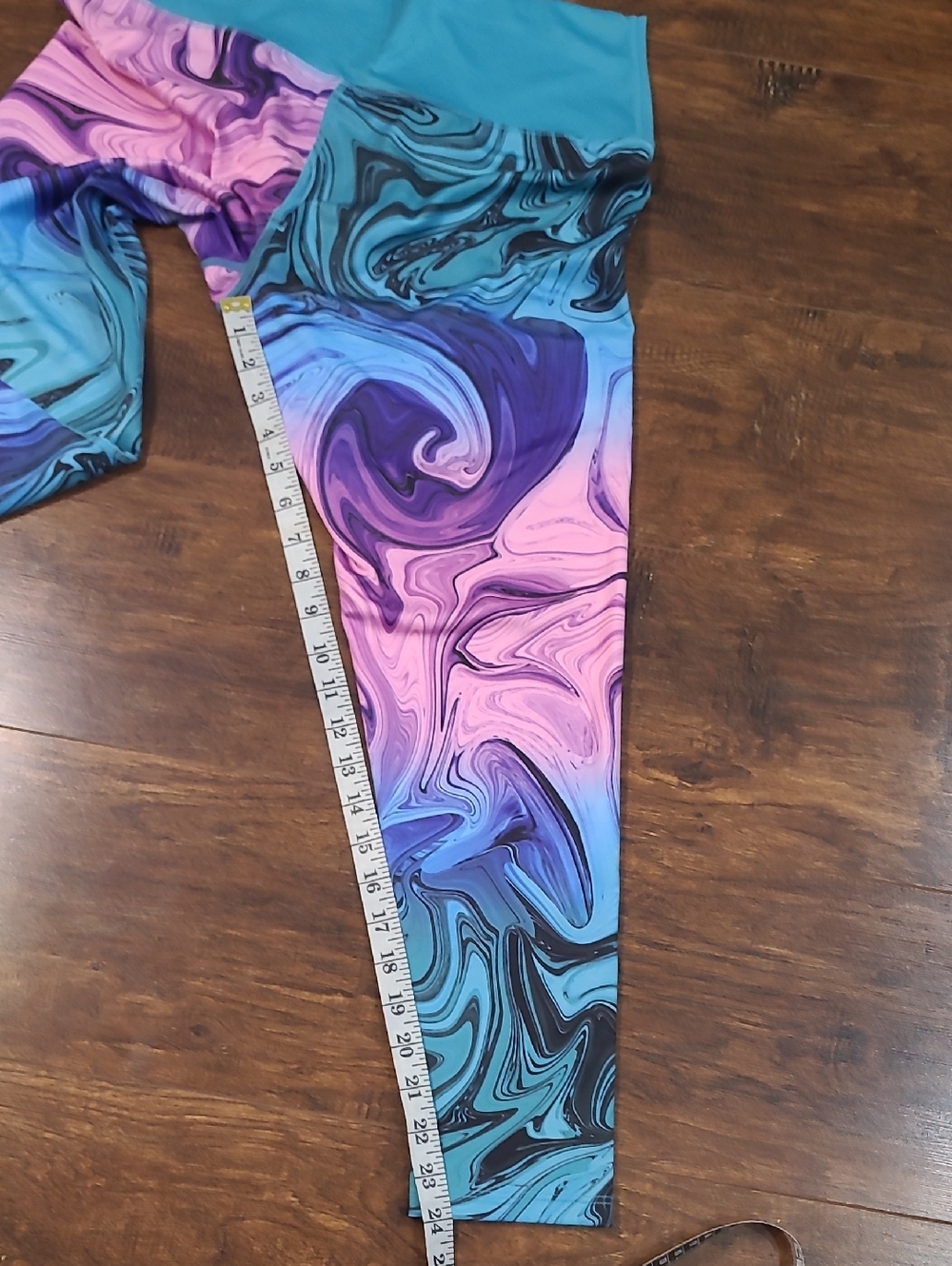 Reel Legends Womens  Teal Pink Marble Leggings Size Large - Picture 9 of 9